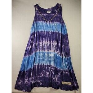 Sunshine Raised Tie-Dye Purple Blue Swimsuit Coverup Beach Sleeveless Dress L/XL